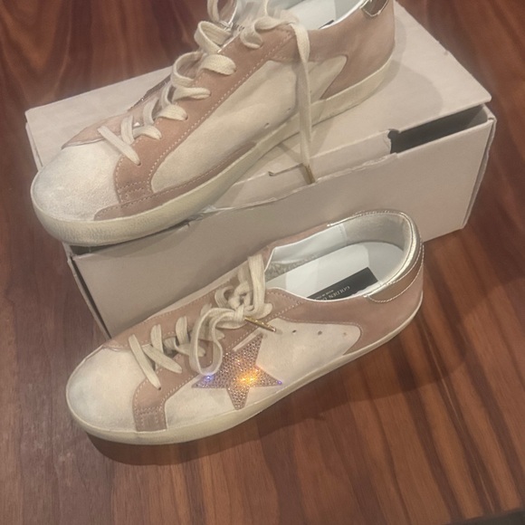 Golden Goose Superstar Women Glitter Heel Crocodile Lace Up   size40 Super -Star in pale pink suede with suede stars